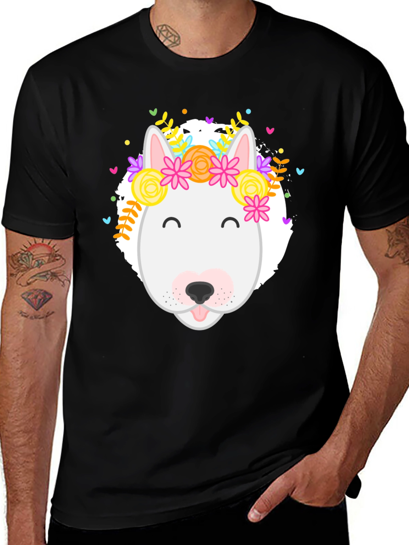 Dog with Floral Crown Graphic Tee