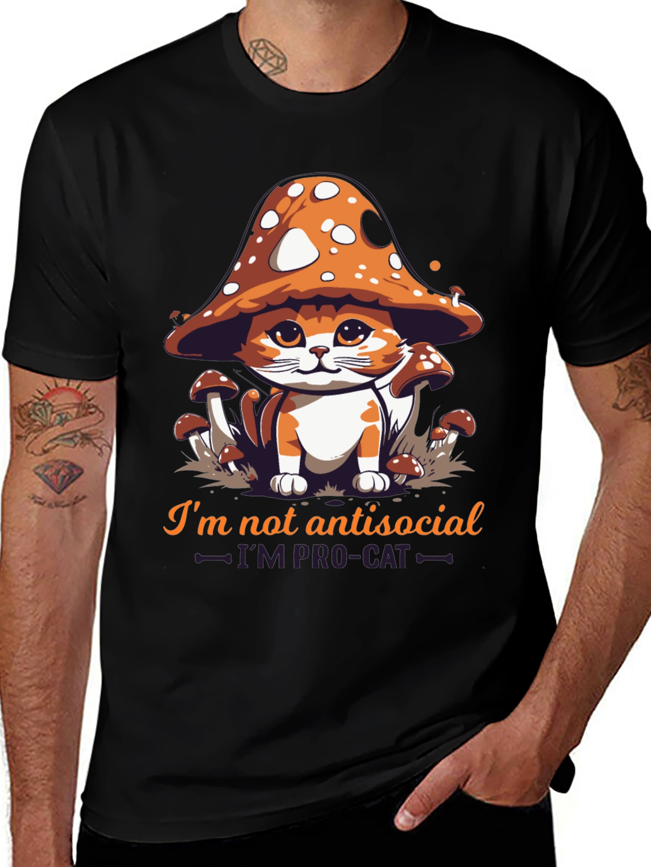 Mushroom Cat Graphic Tee - Im Pro-Cat