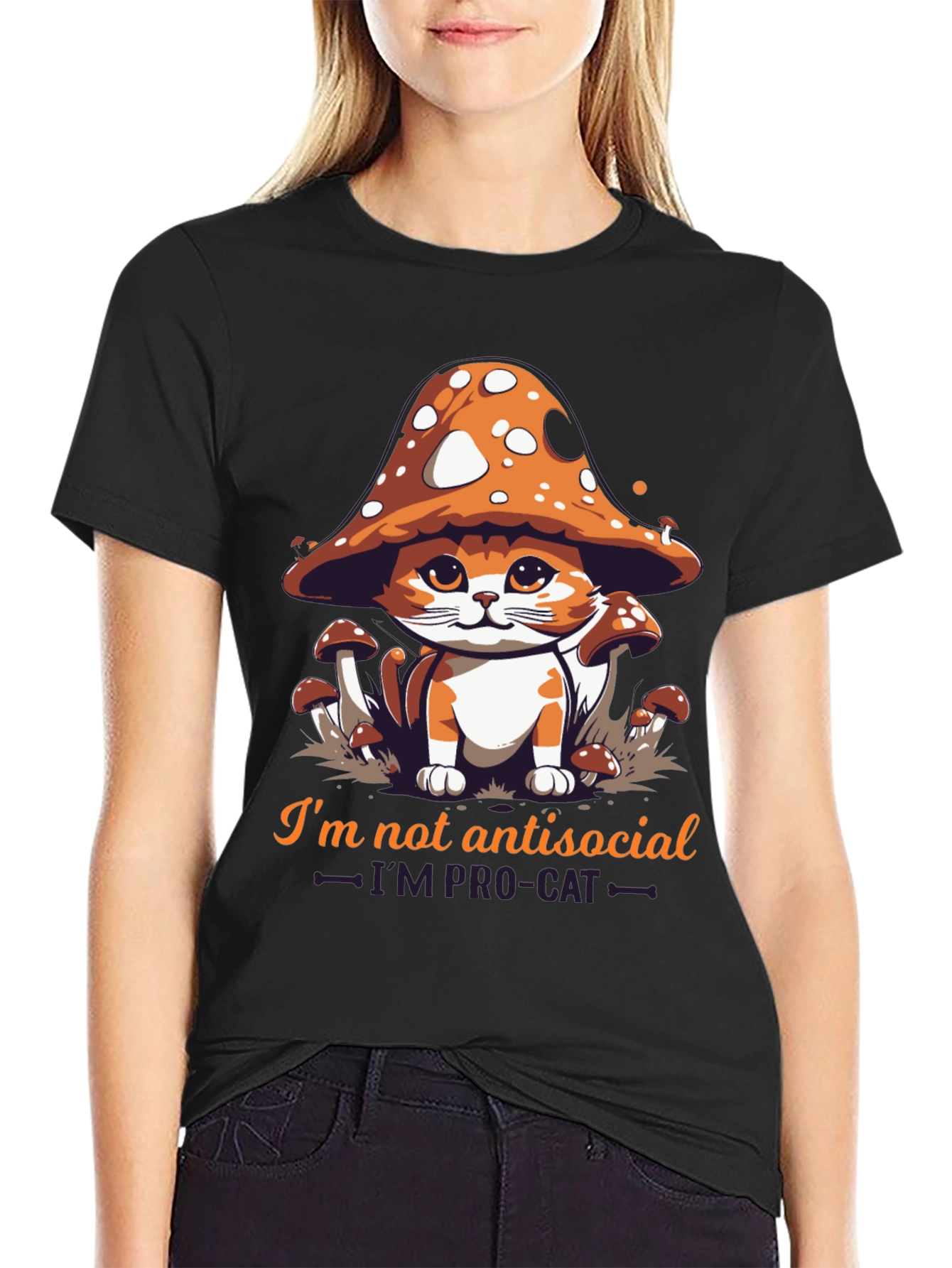 Mushroom Cat Graphic Tee - Im Pro-Cat