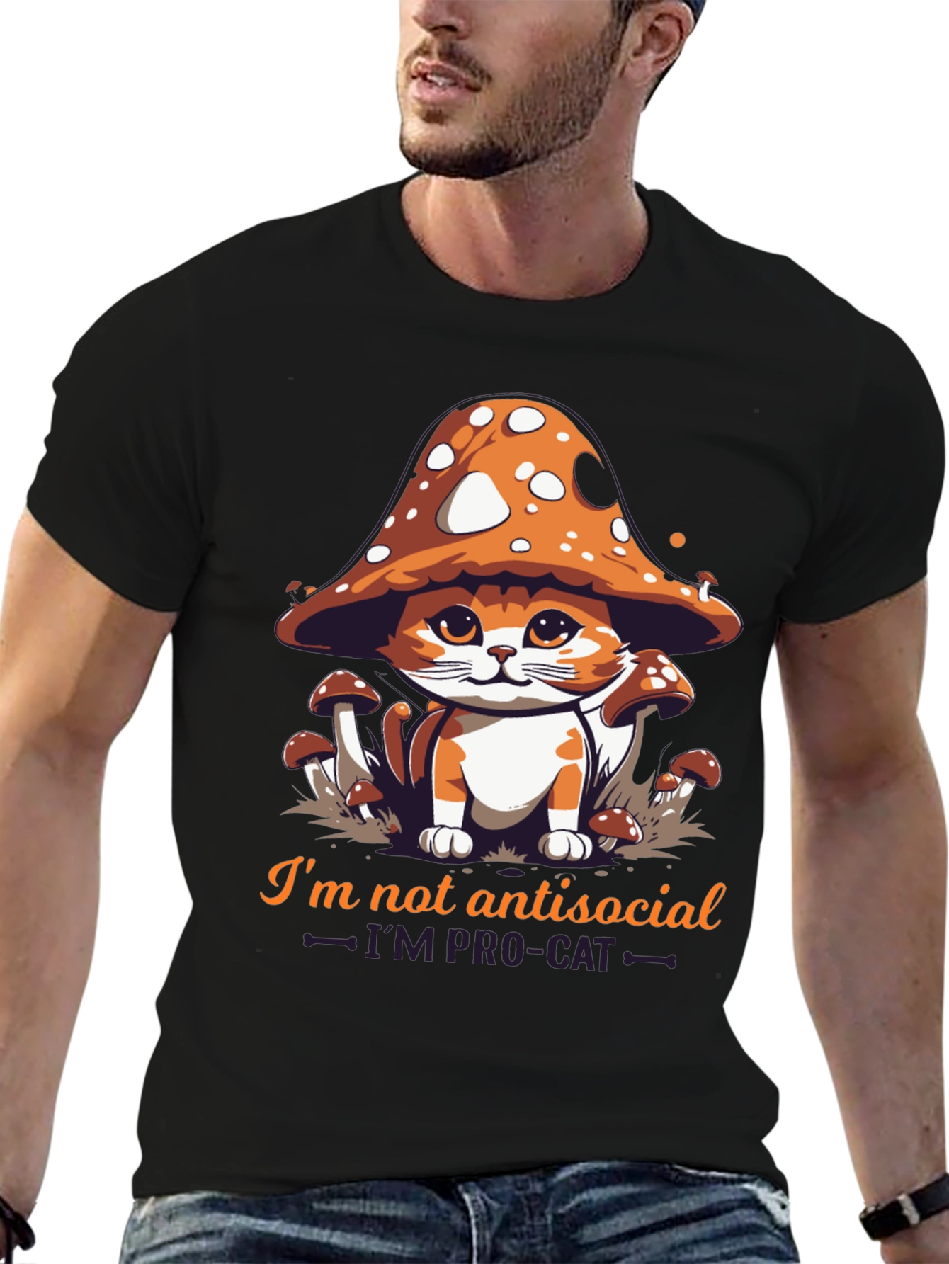 Mushroom Cat Graphic Tee - Im Pro-Cat