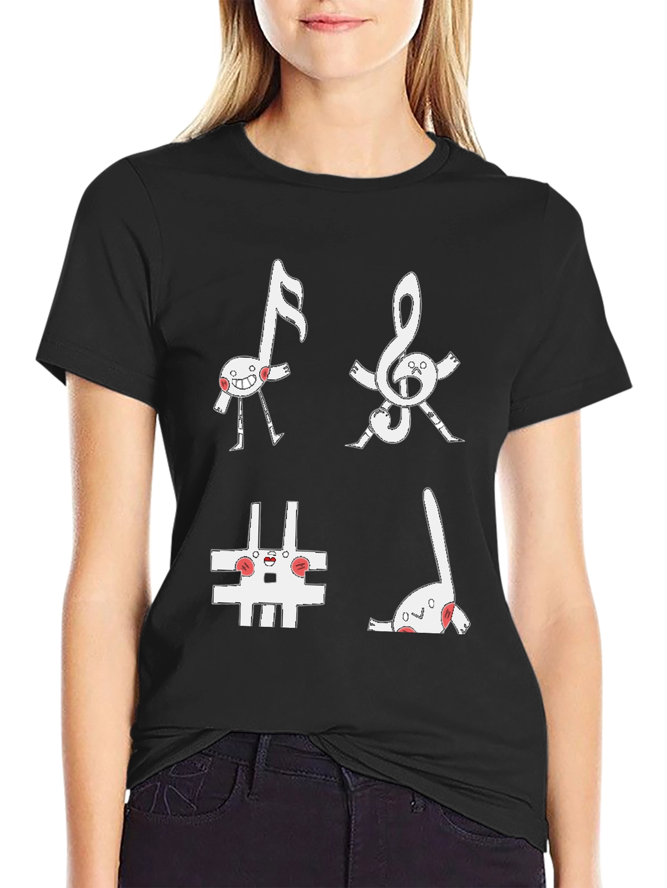 Musical Note Character Black T-Shirt