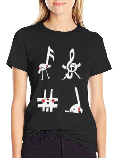 Musical Note Character Black T-Shirt