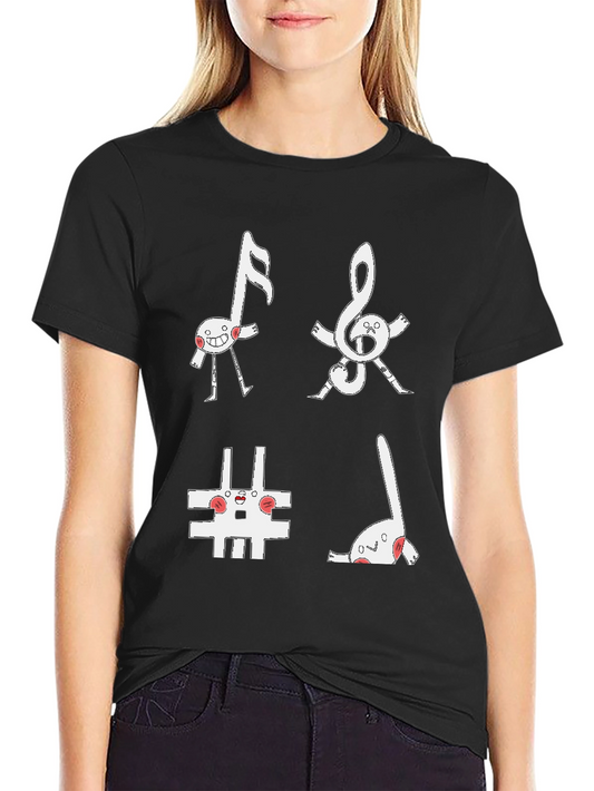 Musical Note Character Black T-Shirt