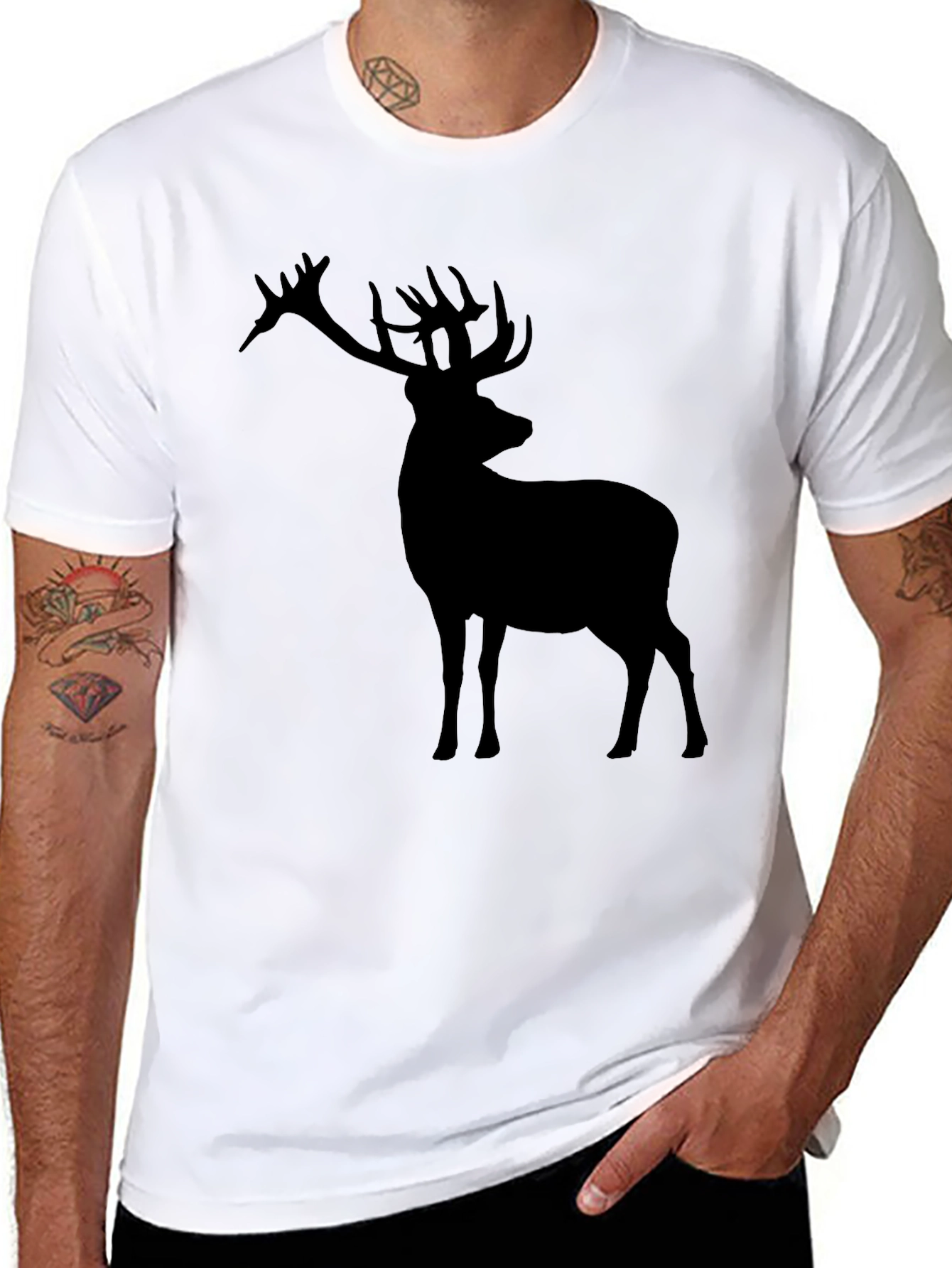 Deer Silhouette Graphic Tee - Black Casual Shirt