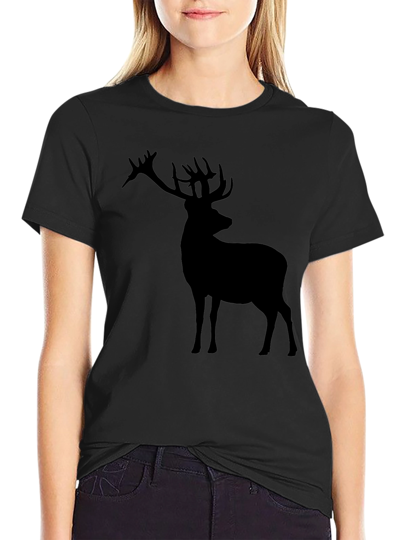 Deer Silhouette Graphic Tee - Black Casual Shirt