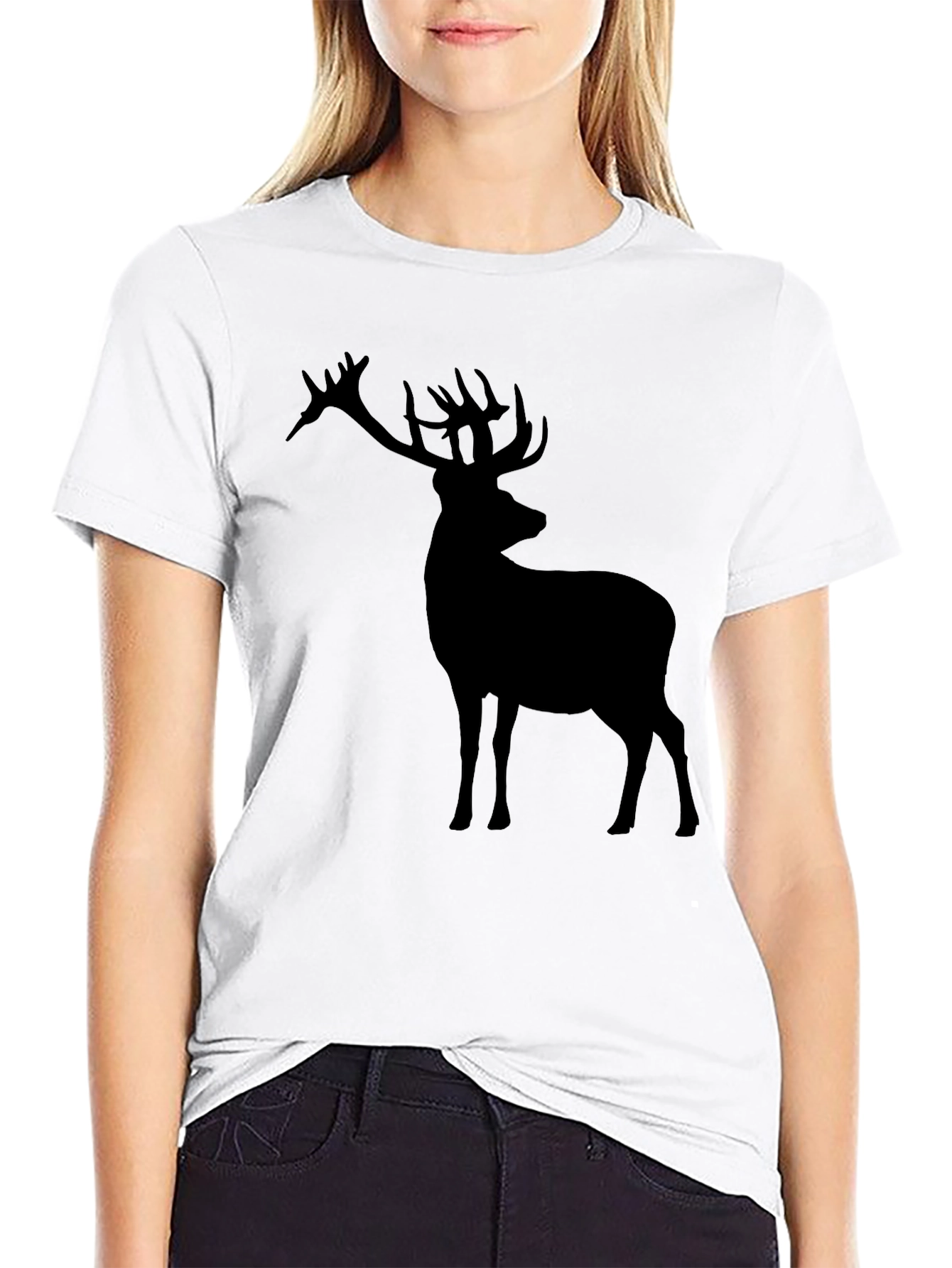 Deer Silhouette Graphic Tee - Black Casual Shirt