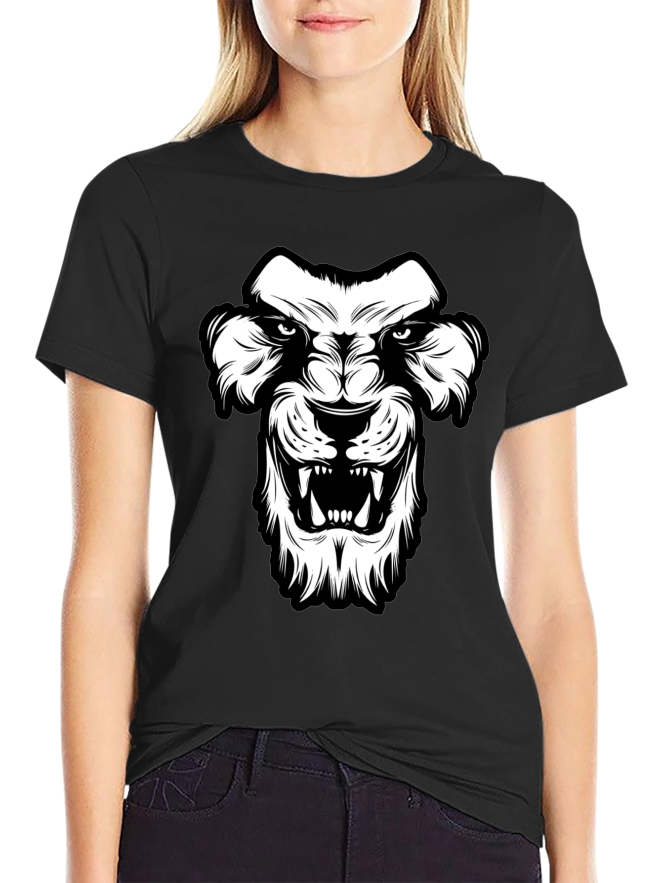 Black T-Shirt with Lion Graphic