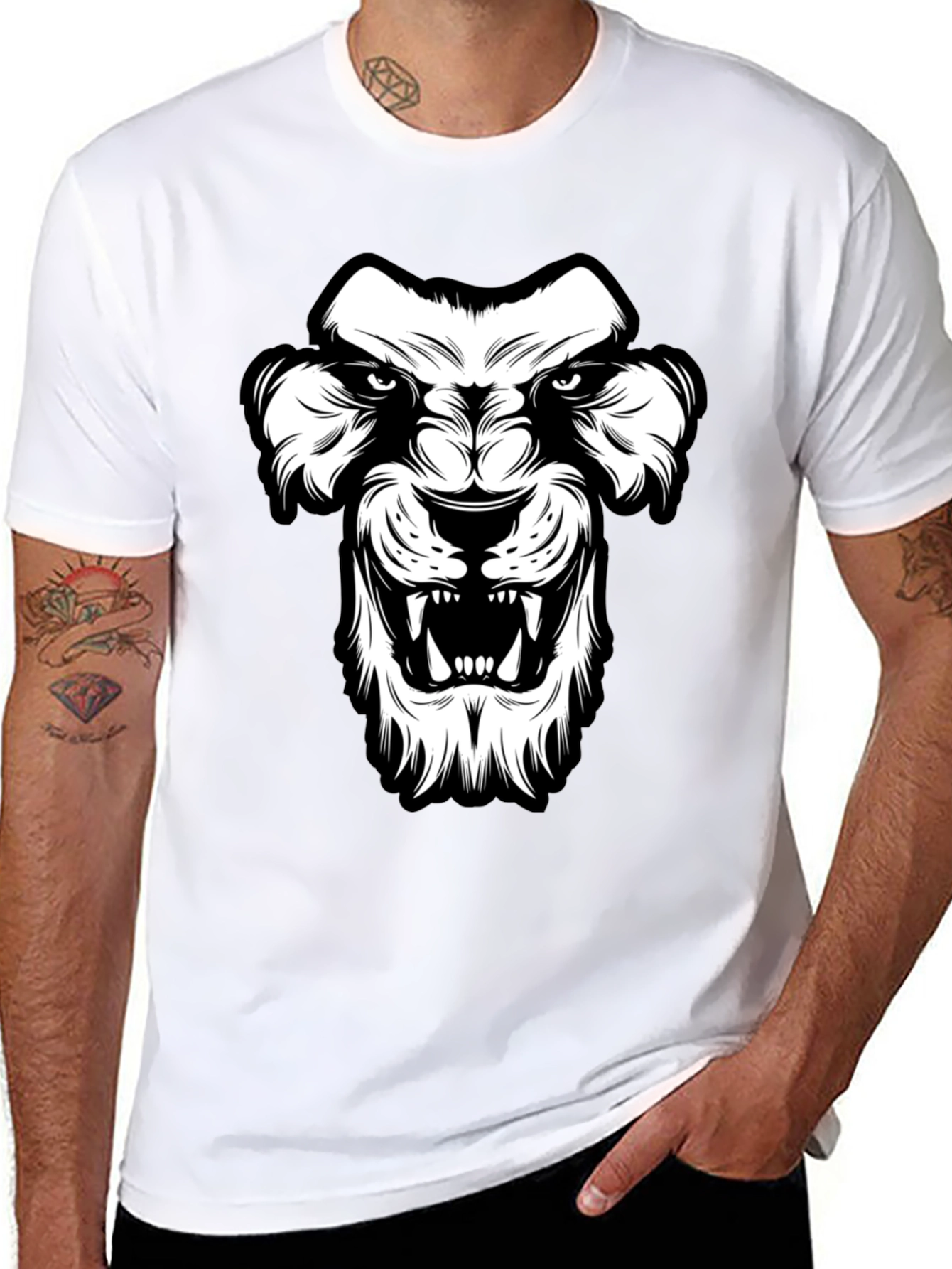 Black T-Shirt with Lion Graphic