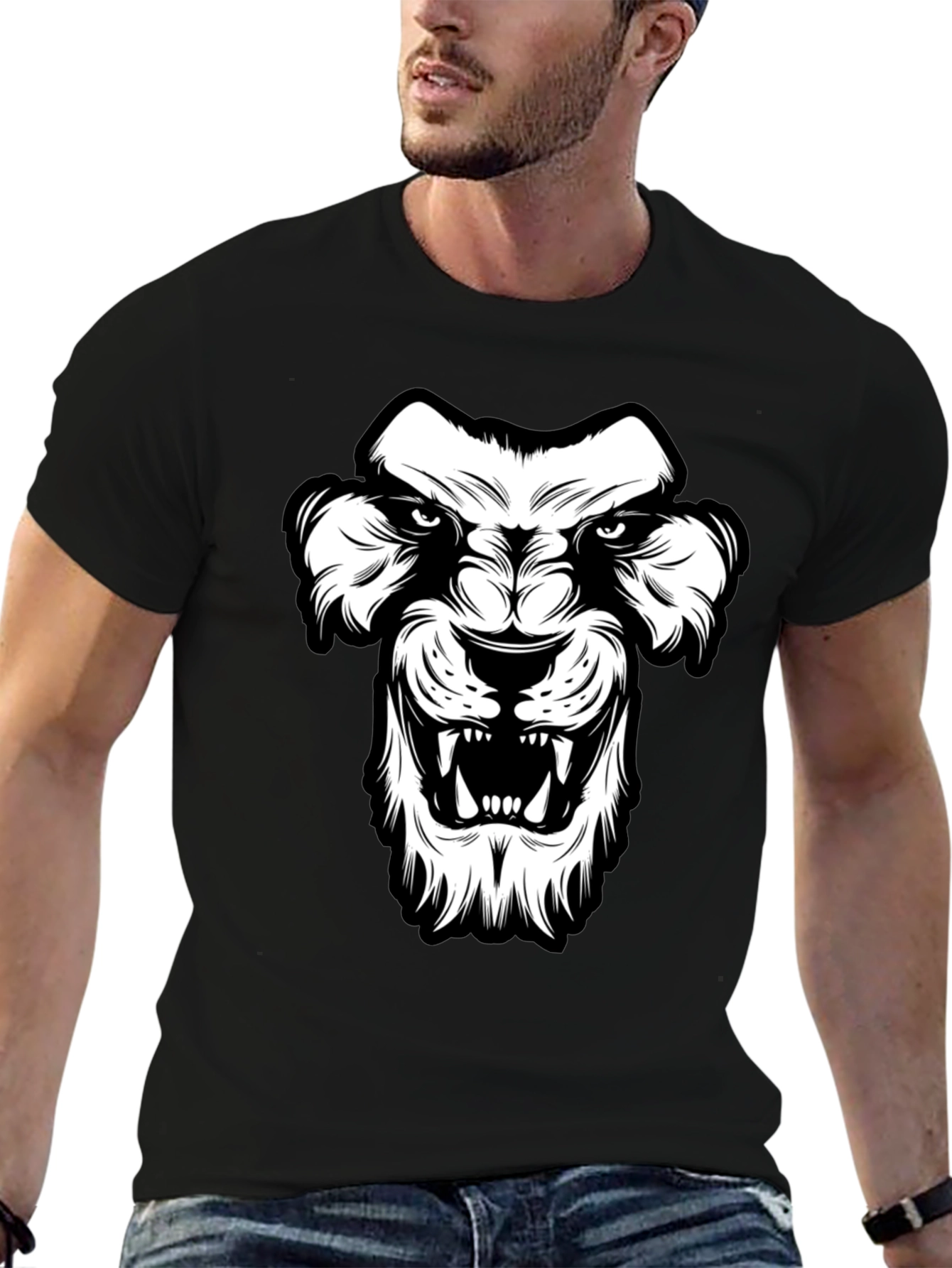 Black T-Shirt with Lion Graphic