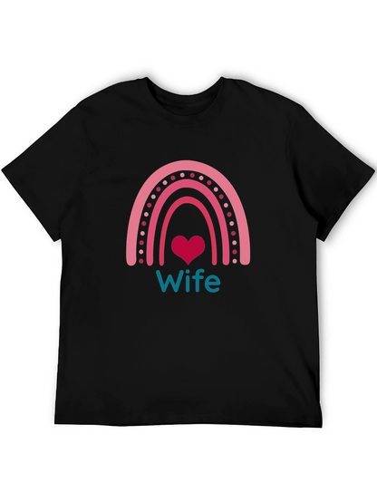 Wife Rainbow Heart Graphic Tee - Black Cotton Blend