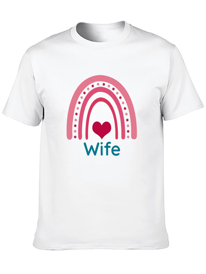 Wife Rainbow Heart Graphic Tee - Black Cotton Blend