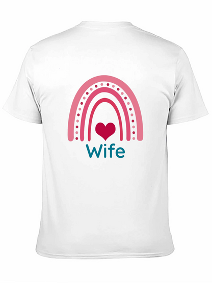 Wife Rainbow Heart Graphic Tee - Black Cotton Blend