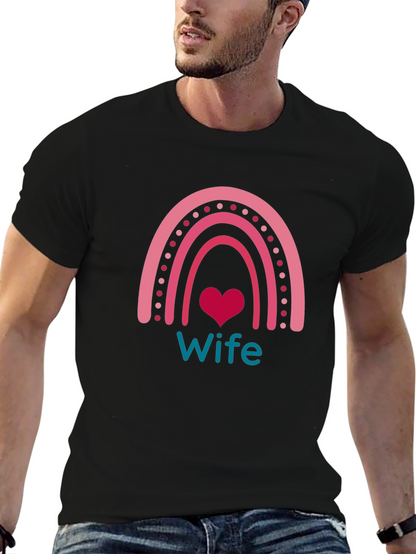 Wife Rainbow Heart Graphic Tee - Black Cotton Blend