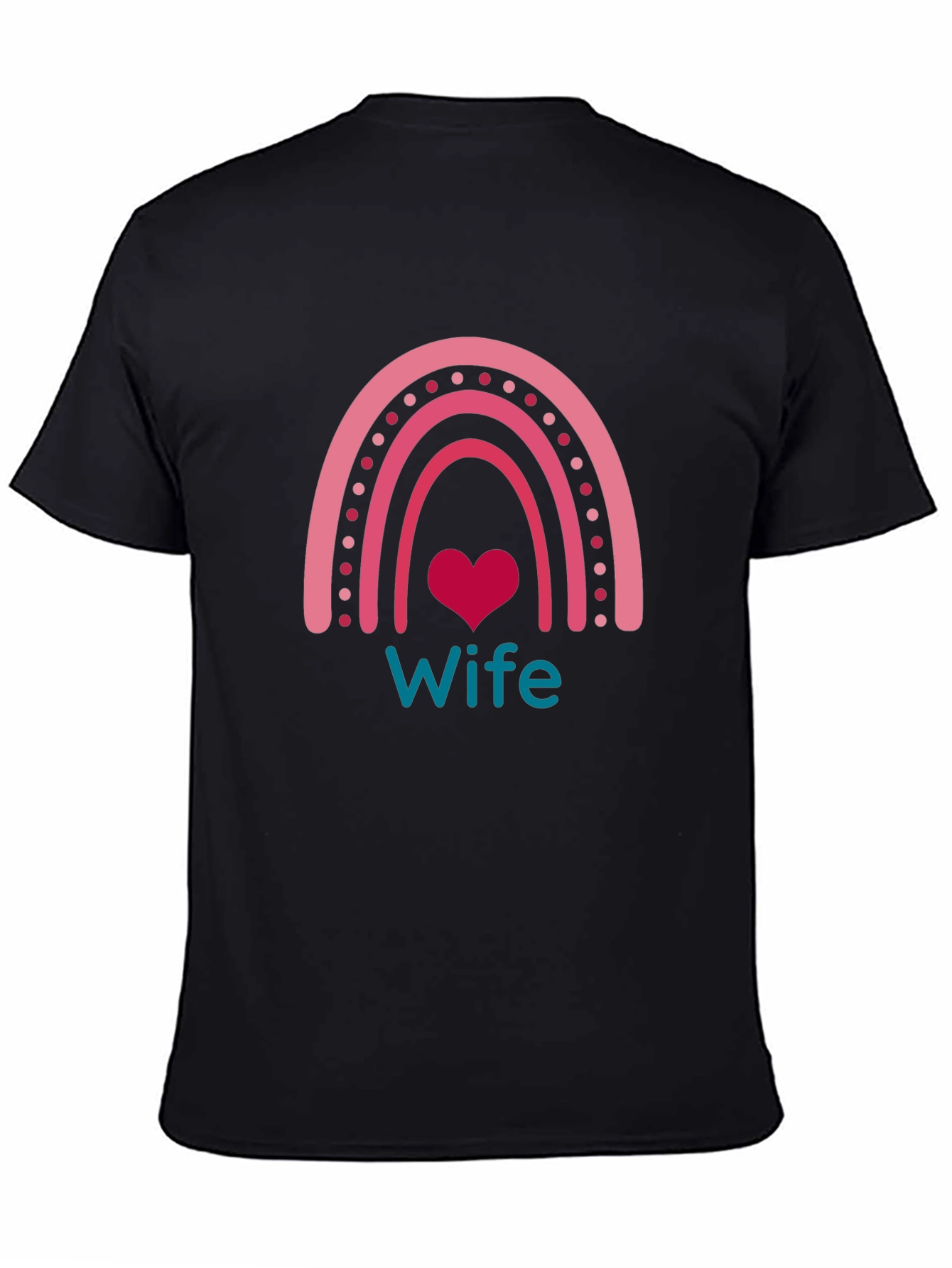 Wife Rainbow Heart Graphic Tee - Black Cotton Blend