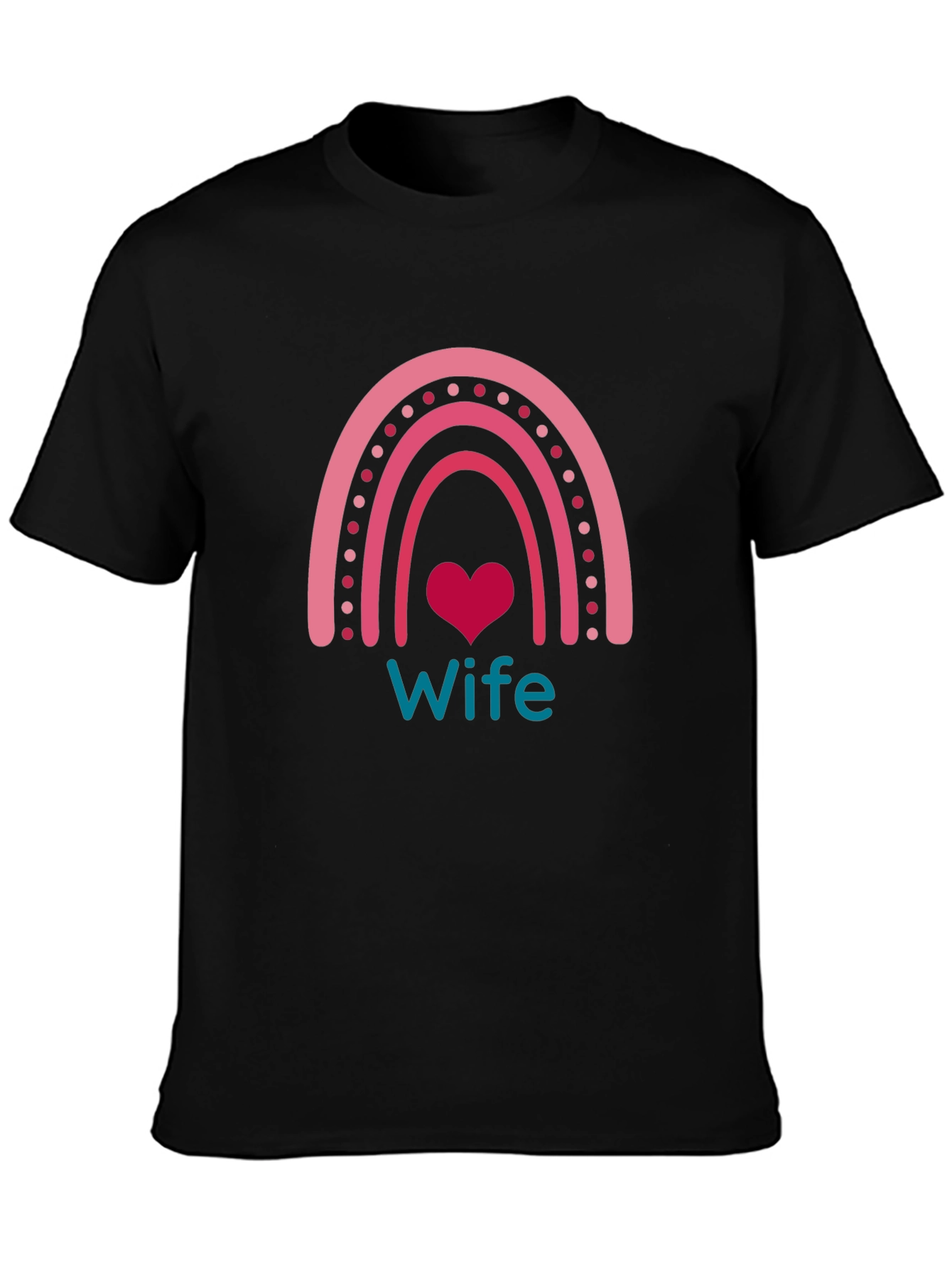 Wife Rainbow Heart Graphic Tee - Black Cotton Blend