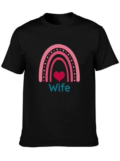 Wife Rainbow Heart Graphic Tee - Black Cotton Blend