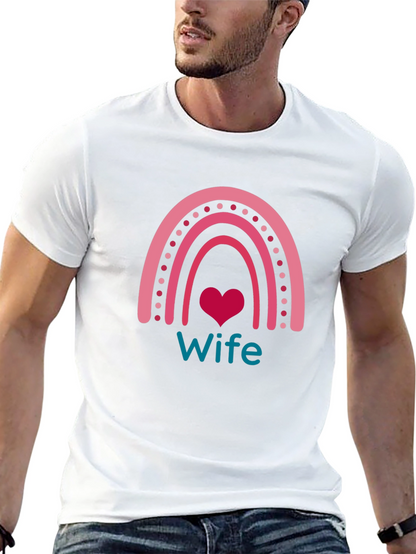 Wife Rainbow Heart Graphic Tee - Black Cotton Blend