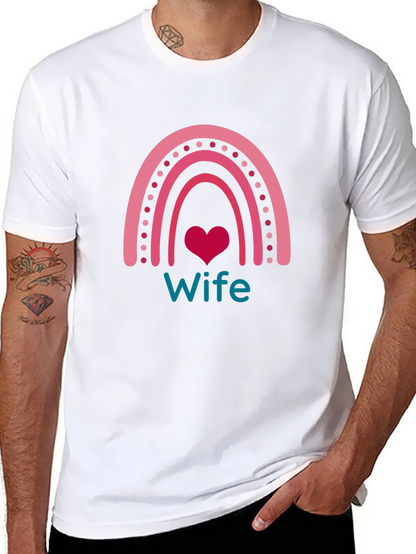 Wife Rainbow Heart Graphic Tee - Black Cotton Blend