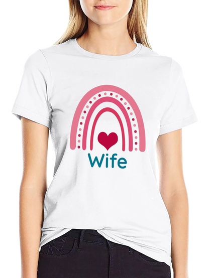 Wife Rainbow Heart Graphic Tee - Black Cotton Blend