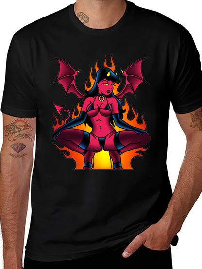 Devil Girl Graphic Tee - Black Cotton T-Shirt