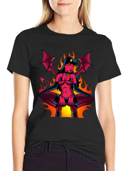 Devil Girl Graphic Tee - Black Cotton T-Shirt