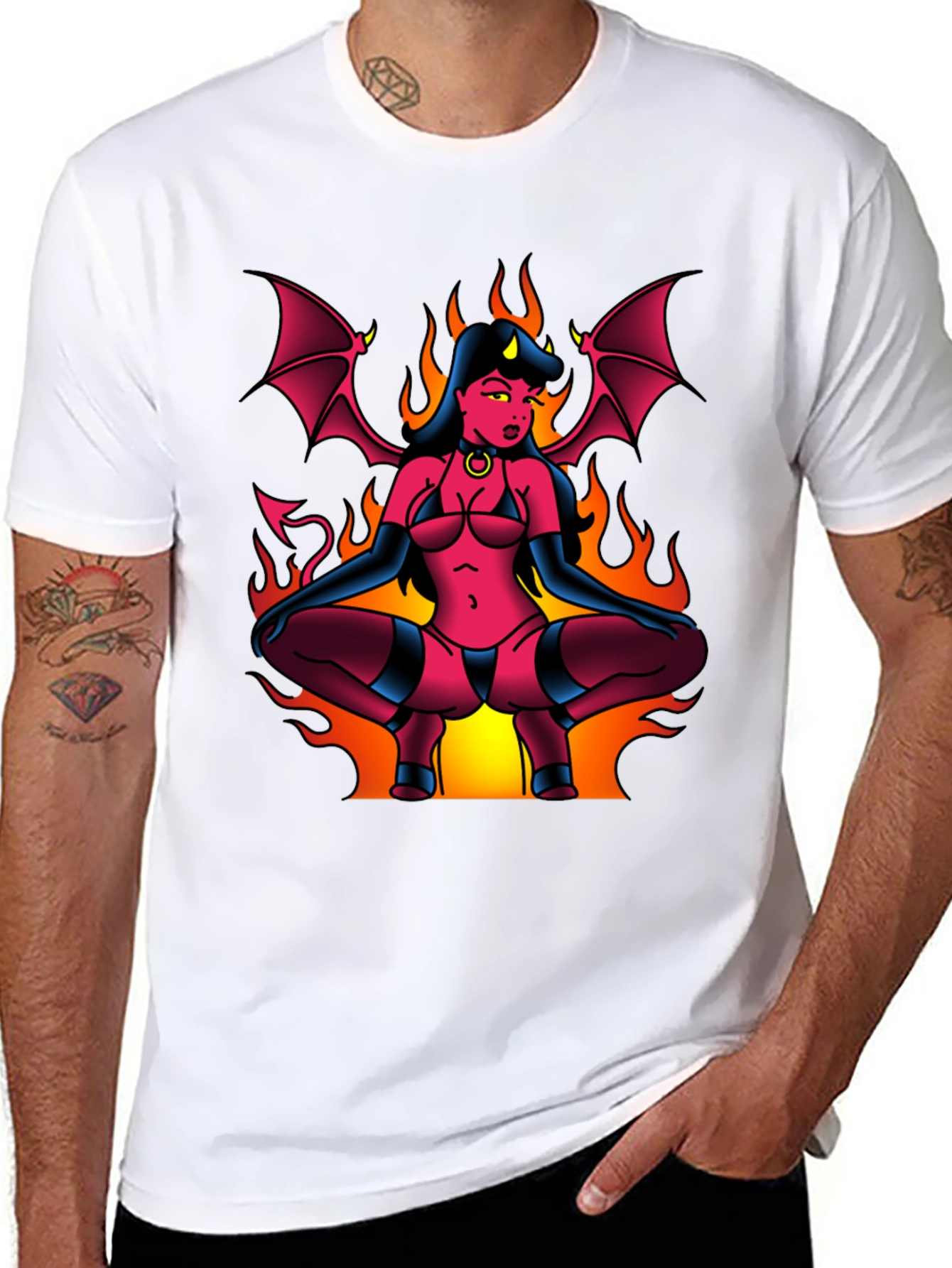Devil Girl Graphic Tee - Black Cotton T-Shirt