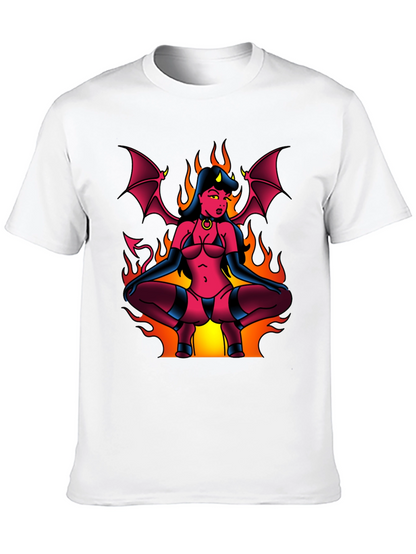 Devil Girl Graphic Tee - Black Cotton T-Shirt