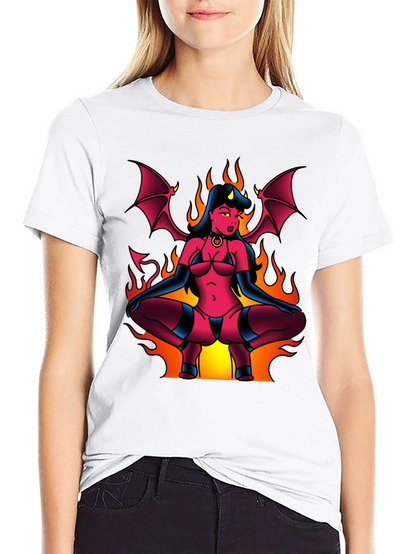Devil Girl Graphic Tee - Black Cotton T-Shirt