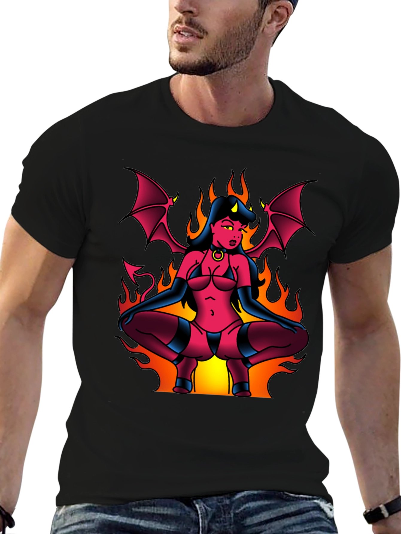 Devil Girl Graphic Tee - Black Cotton T-Shirt
