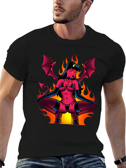 Devil Girl Graphic Tee - Black Cotton T-Shirt