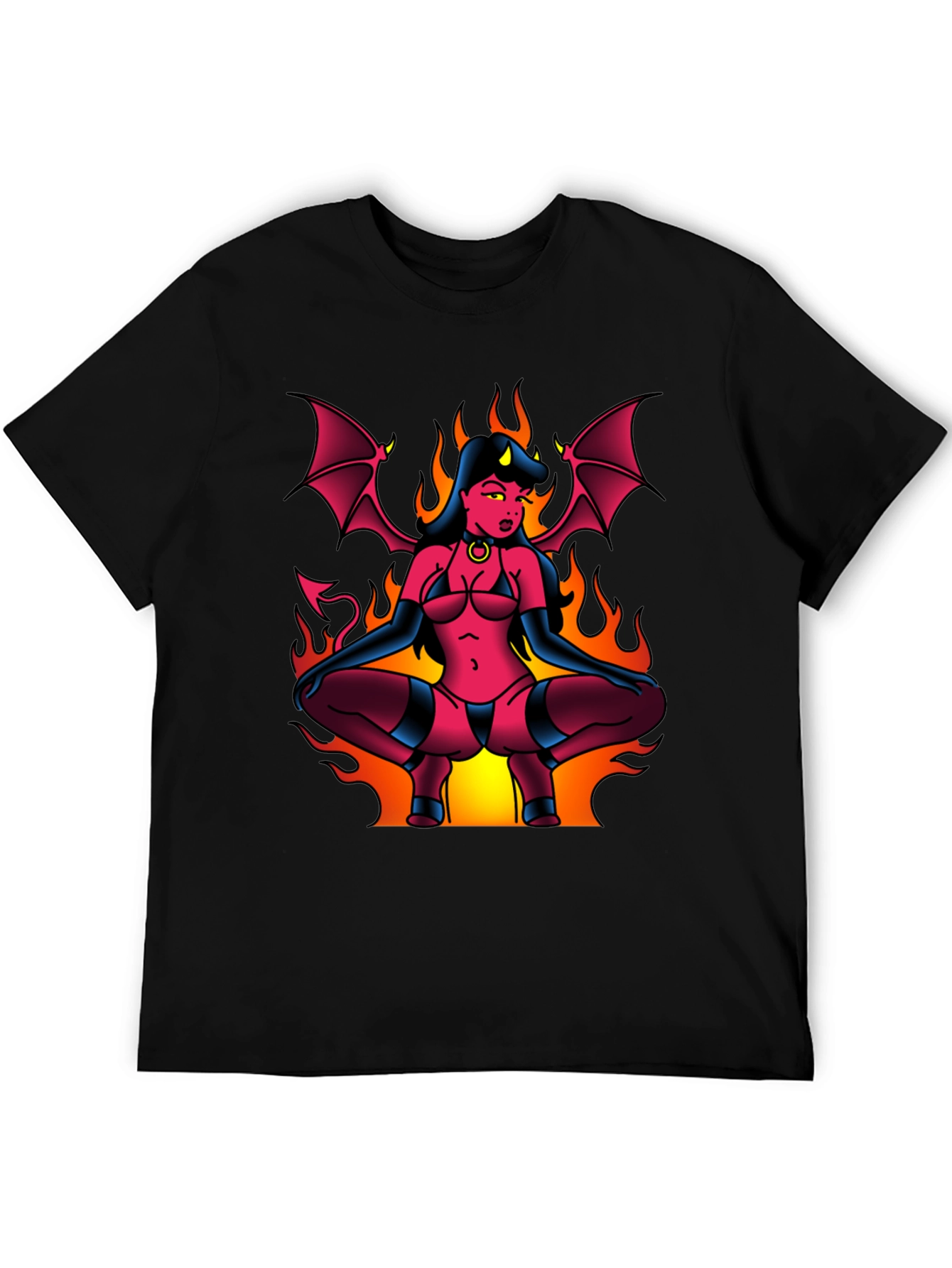 Devil Girl Graphic Tee - Black Cotton T-Shirt