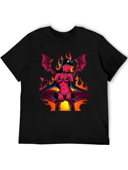 Devil Girl Graphic Tee - Black Cotton T-Shirt