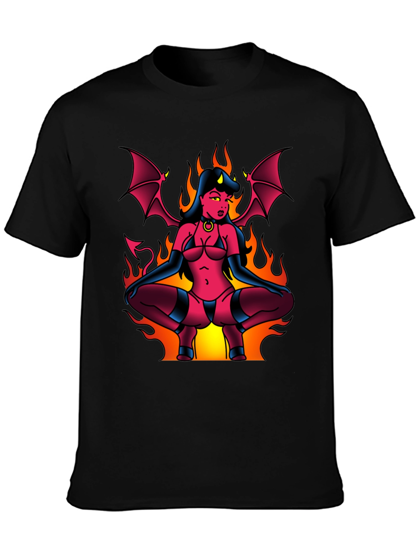 Devil Girl Graphic Tee - Black Cotton T-Shirt