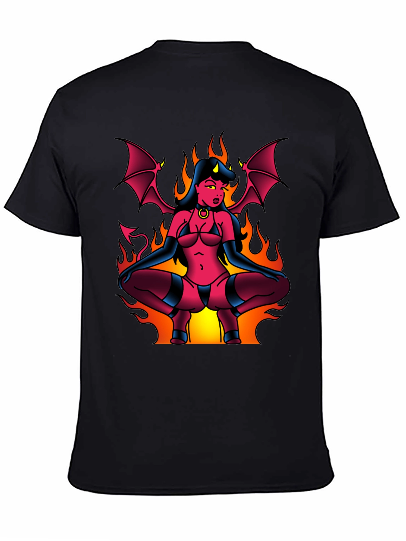 Devil Girl Graphic Tee - Black Cotton T-Shirt