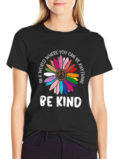 Be Kind Peace Sign Rainbow Flower Graphic Tee