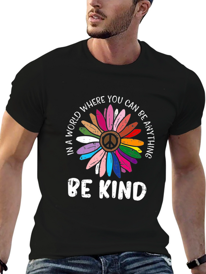 Be Kind Peace Sign Rainbow Flower Graphic Tee