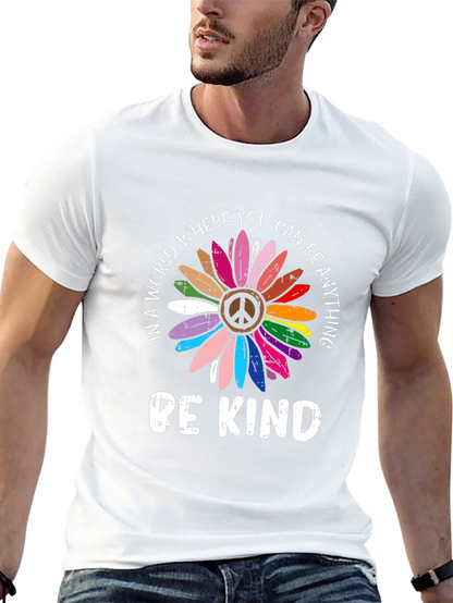 Be Kind Peace Sign Rainbow Flower Graphic Tee