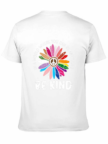 Be Kind Peace Sign Rainbow Flower Graphic Tee