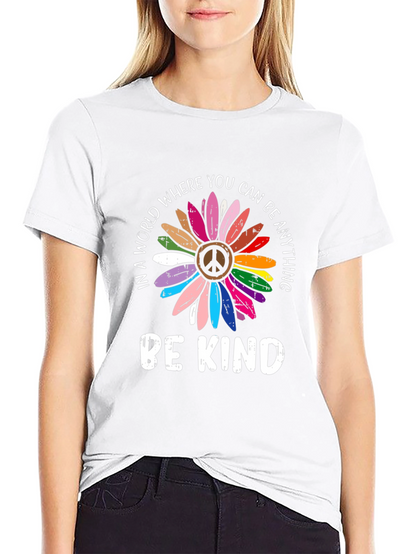 Be Kind Peace Sign Rainbow Flower Graphic Tee