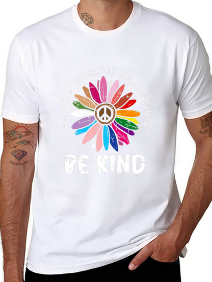 Be Kind Peace Sign Rainbow Flower Graphic Tee