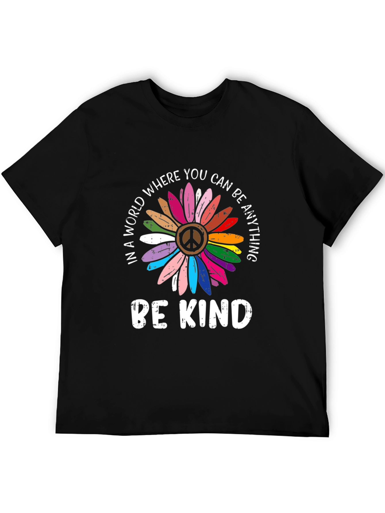 Be Kind Peace Sign Rainbow Flower Graphic Tee