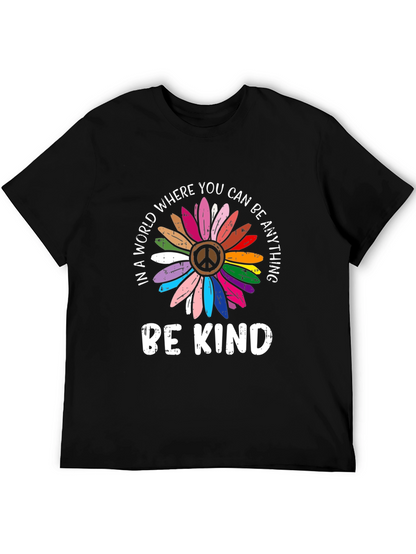 Be Kind Peace Sign Rainbow Flower Graphic Tee