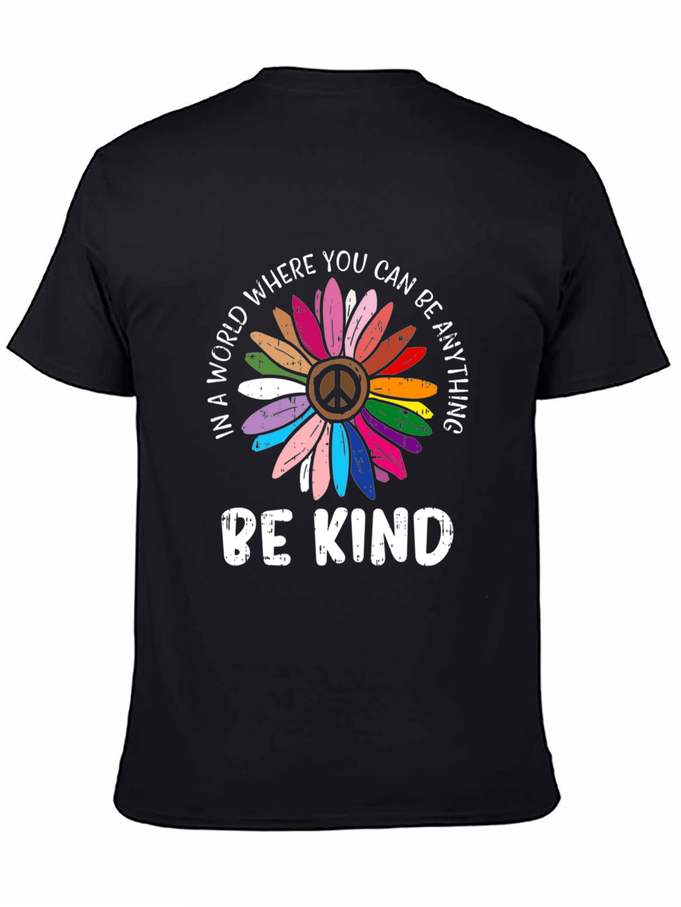 Be Kind Peace Sign Rainbow Flower Graphic Tee