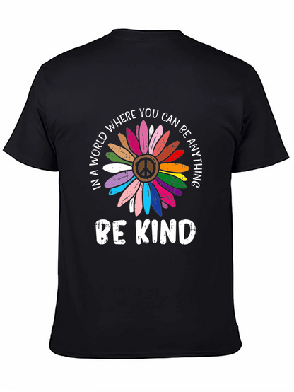 Be Kind Peace Sign Rainbow Flower Graphic Tee