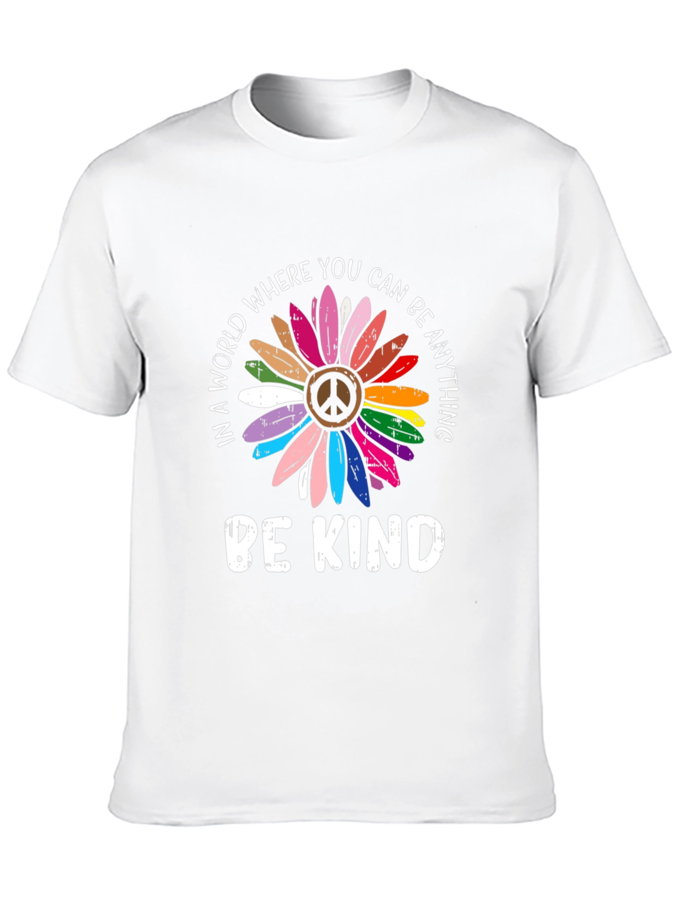 Be Kind Peace Sign Rainbow Flower Graphic Tee