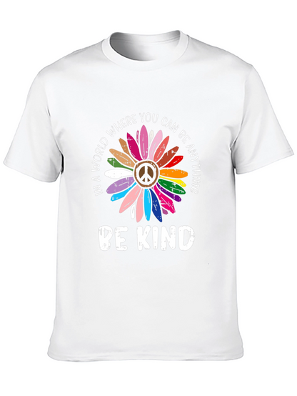Be Kind Peace Sign Rainbow Flower Graphic Tee