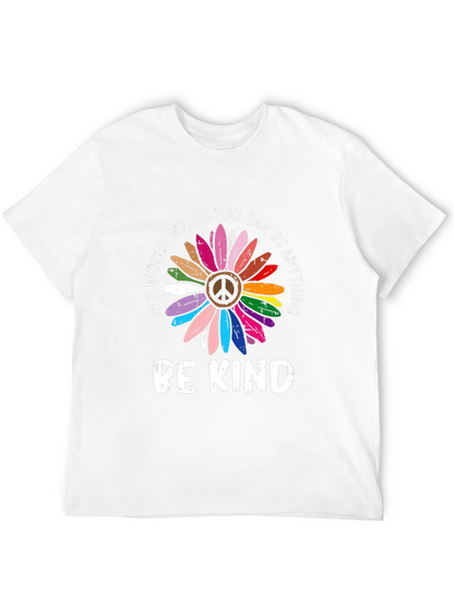 Be Kind Peace Sign Rainbow Flower Graphic Tee