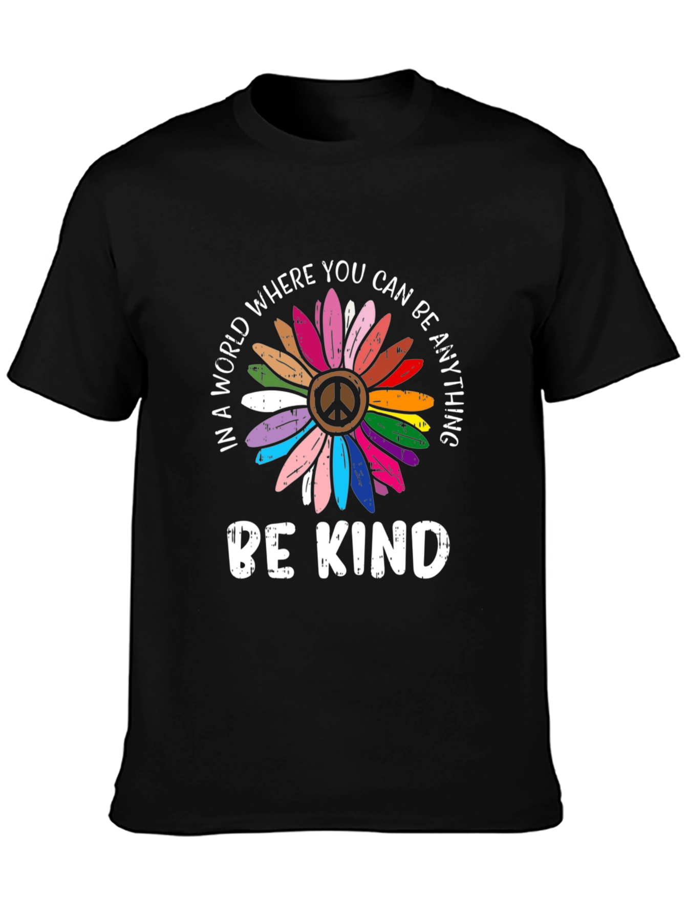 Be Kind Peace Sign Rainbow Flower Graphic Tee