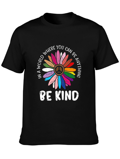 Be Kind Peace Sign Rainbow Flower Graphic Tee