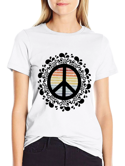 Retro Peace Sign Graphic Tee - Black